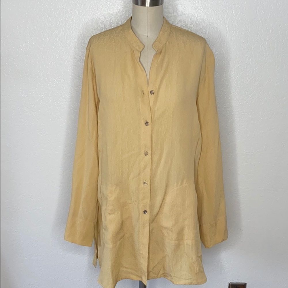 Citron pale yellow summer silk tunic top S